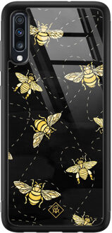 Casimoda Samsung Galaxy A50 glazen hardcase - Bee yourself Zwart