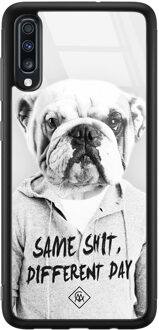 Casimoda Samsung Galaxy A50 glazen hardcase - Bulldog Grijs/zilverkleurig