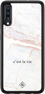 Casimoda Samsung Galaxy A50 glazen hardcase - C'est la vie Bruin/beige