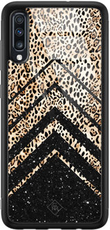 Casimoda Samsung Galaxy A50 glazen hardcase - Chevron luipaard Bruin/beige