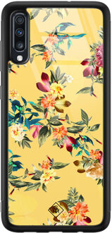 Casimoda Samsung Galaxy A50 glazen hardcase - Florals for days Geel