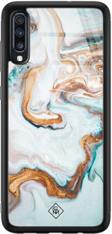 Casimoda Samsung Galaxy A50 glazen hardcase - Goud blauw marmer