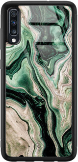 Casimoda Samsung Galaxy A50 glazen hardcase - Green waves Groen