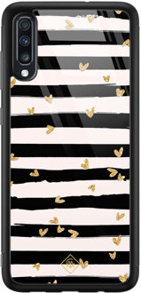 Casimoda Samsung Galaxy A50 glazen hardcase - Hart streepjes Zwart