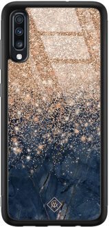 Casimoda Samsung Galaxy A50 glazen hardcase - Marmer blauw rosegoud