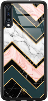 Casimoda Samsung Galaxy A50 glazen hardcase - Marmer triangles Multi