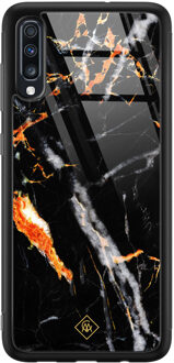 Casimoda Samsung Galaxy A50 glazen hardcase - Marmer zwart oranje