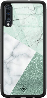 Casimoda Samsung Galaxy A50 glazen hardcase - Minty marmer collage