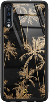 Casimoda Samsung Galaxy A50 glazen hardcase - Palmbomen Zwart