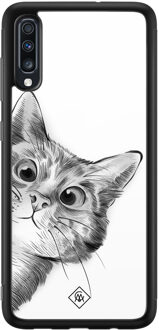 Casimoda Samsung Galaxy A50 glazen hardcase - Peekaboo Wit