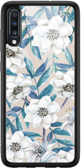 Casimoda Samsung Galaxy A50 glazen hardcase - Touch of flowers Blauw