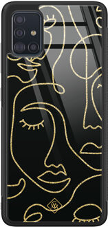 Casimoda Samsung Galaxy A51 glazen hardcase - Abstract faces Zwart