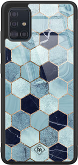 Casimoda Samsung Galaxy A51 glazen hardcase - Blue cubes Blauw