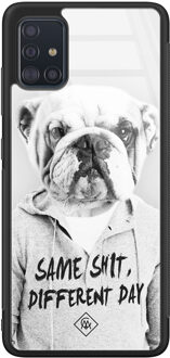 Casimoda Samsung Galaxy A51 glazen hardcase - Bulldog Grijs/zilverkleurig