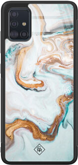 Casimoda Samsung Galaxy A51 glazen hardcase - Goud blauw marmer