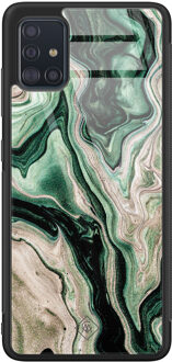 Casimoda Samsung Galaxy A51 glazen hardcase - Green waves Groen