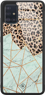 Casimoda Samsung Galaxy A51 glazen hardcase - Luipaard marmer mint Multi