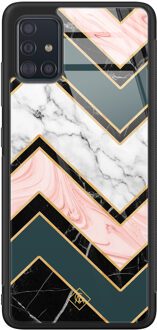 Casimoda Samsung Galaxy A51 glazen hardcase - Marmer triangles Multi