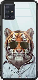 Casimoda Samsung Galaxy A51 glazen hardcase - Tijger wild Blauw