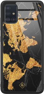 Casimoda Samsung Galaxy A51 glazen hardcase - Wereldkaart Goudkleurig