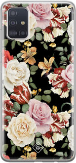 Casimoda Samsung Galaxy A51 siliconen hoesje - Flowerpower Zwart, Multi