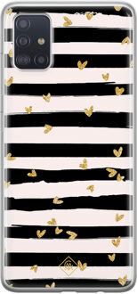Casimoda Samsung Galaxy A51 siliconen hoesje - Hart streepjes Zwart, Goudkleurig