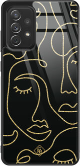 Casimoda Samsung Galaxy A52 glazen hardcase - Abstract faces Zwart