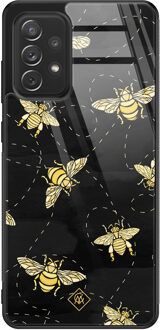 Casimoda Samsung Galaxy A52 glazen hardcase - Bee yourself Zwart