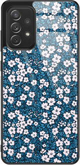 Casimoda Samsung Galaxy A52 glazen hardcase - Bloemen blauw