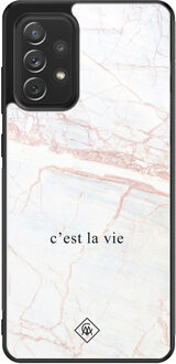 Casimoda Samsung Galaxy A52 glazen hardcase - C'est la vie Bruin/beige