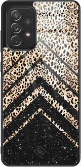 Casimoda Samsung Galaxy A52 glazen hardcase - Chevron luipaard Zwart, Bruin/beige