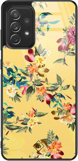 Casimoda Samsung Galaxy A52 glazen hardcase - Florals for days Geel