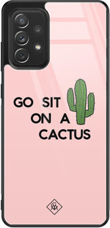 Casimoda Samsung Galaxy A52 glazen hardcase - Go sit on a cactus Roze