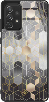 Casimoda Samsung Galaxy A52 glazen hardcase - Grey cubes Grijs/zilverkleurig