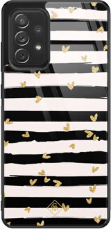 Casimoda Samsung Galaxy A52 glazen hardcase - Hart streepjes Zwart