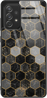 Casimoda Samsung Galaxy A52 glazen hardcase - Hexagons zwart