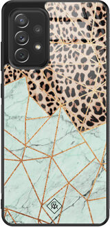 Casimoda Samsung Galaxy A52 glazen hardcase - Luipaard marmer mint Bruin/beige, Blauw