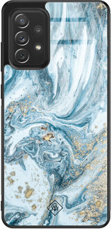 Casimoda Samsung Galaxy A52 glazen hardcase - Marble sea Blauw