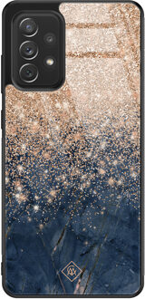 Casimoda Samsung Galaxy A52 glazen hardcase - Marmer blauw rosegoud Rosekleurig