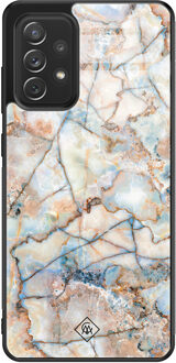 Casimoda Samsung Galaxy A52 glazen hardcase - Marmer bruin blauw Bruin/beige, Blauw