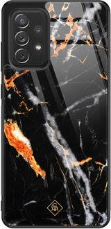 Casimoda Samsung Galaxy A52 glazen hardcase - Marmer zwart oranje