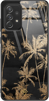 Casimoda Samsung Galaxy A52 glazen hardcase - Palmbomen Zwart, Goudkleurig