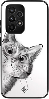 Casimoda Samsung Galaxy A52 hoesje - Peekaboo kat Grijs/zilverkleurig