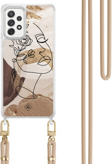 Casimoda Samsung Galaxy A52(s) hoesje met beige koord - Abstract gezicht bruin Bruin/beige