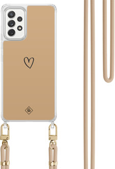 Casimoda Samsung Galaxy A52(s) hoesje met beige koord - Hart bruin Bruin/beige