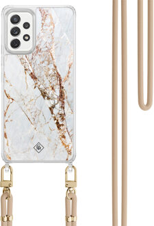 Casimoda Samsung Galaxy A52(s) hoesje met beige koord - Marmer goud Goudkleurig