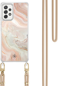 Casimoda Samsung Galaxy A52(s) hoesje met beige koord - Marmer waves Bruin/beige