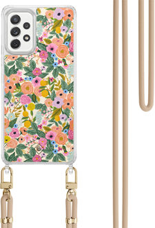 Casimoda Samsung Galaxy A52(s) hoesje met beige koord - Pink garden Roze