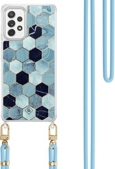 Casimoda Samsung Galaxy A52(s) hoesje met blauw koord - Blue cubes