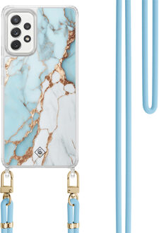 Casimoda Samsung Galaxy A52(s) hoesje met blauw koord - Marmer lichtblauw